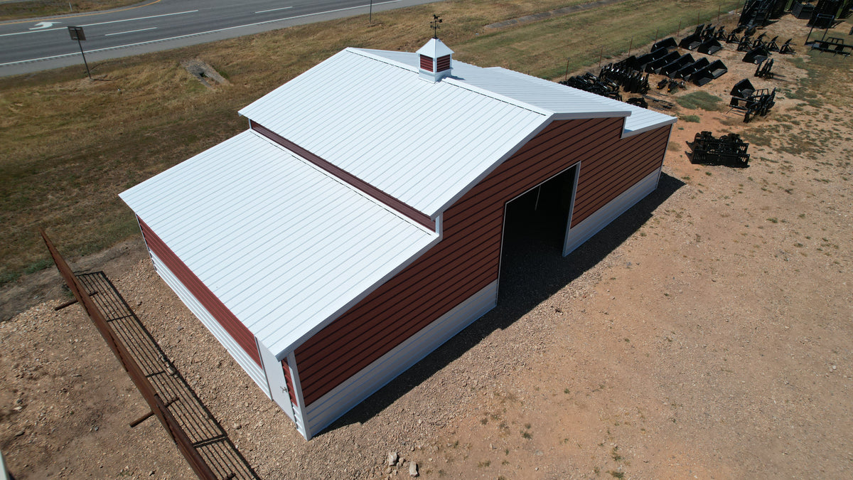 Horse Barn: 48’W x 25’L x 12’/8’ Leg Height