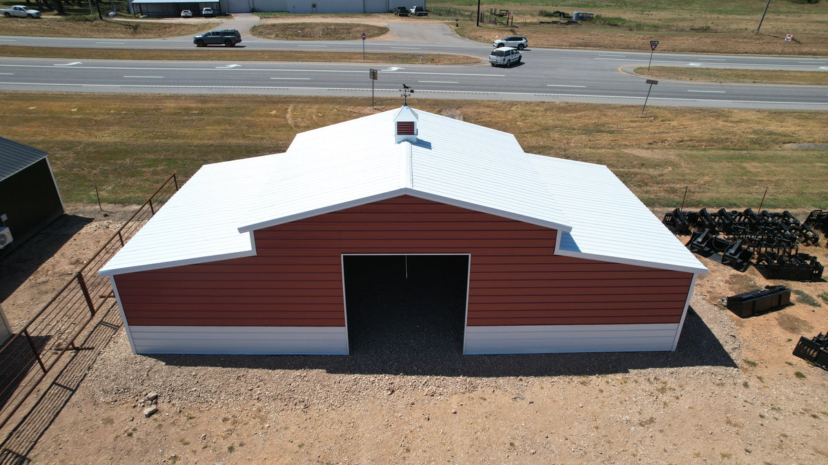 Horse Barn: 48’W x 25’L x 12’/8’ Leg Height