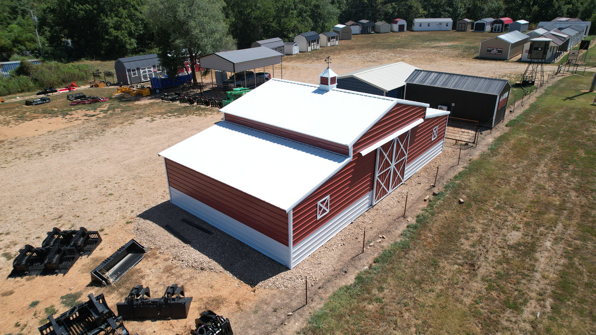 Horse Barn: 48’W x 25’L x 12’/8’ Leg Height